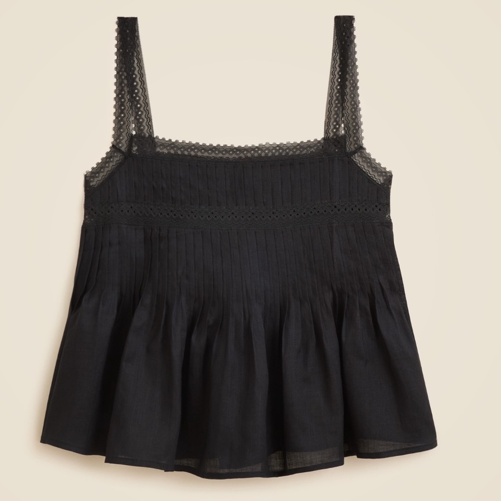 Black Lace Trim Tank Top in ramie